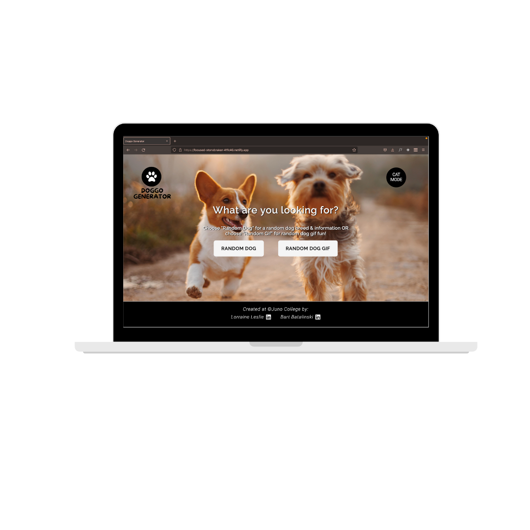 Laptop preview of Doggo Generator app.
